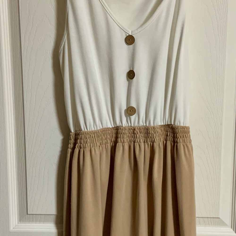 SHEIN White and Tan Midi Dress